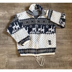 Yari Artesanias Alpaca Wool Hoodie Zip Up Sweater Llama Snowflakes Black XL